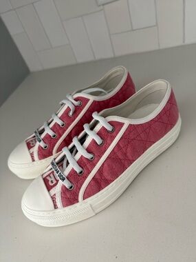 Dior Rose Quilted Canvas Low-Top Sneakers Authentic EU 38